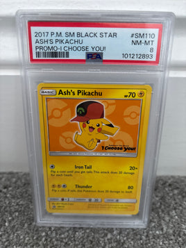 Ash's Pikachu (I Choose You)  Black Star SM110 Pokemon Graded Pokemon Card (PSA 8)