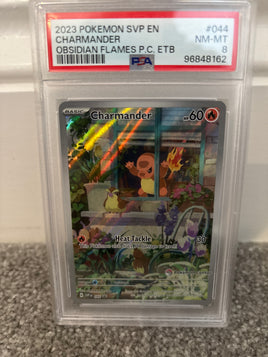 Charmander OBF Pokemon Center Stamped  SVP044 Promo Graded Pokemon Card (PSA 8)