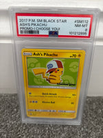 Ash's Pikachu (I Choose You)  Black Star SM112 Pokemon Graded Pokemon Card (PSA 8)