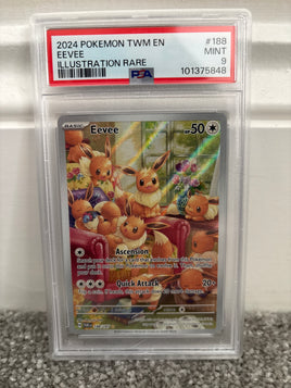 Eevee (188) Illustration Rare 2024 Pokemon TWM Graded Pokemon Card (PSA 9)